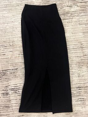 Black Midi Pencil Skirt with Front Slit